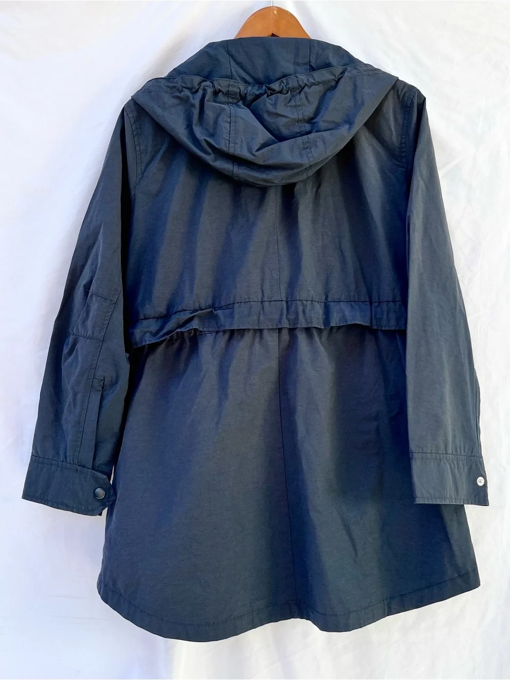 J.CREW | SMALL NAVY HOODED RAIN COAT JACKET ANORAK DRAWSTRING CORD WAIST